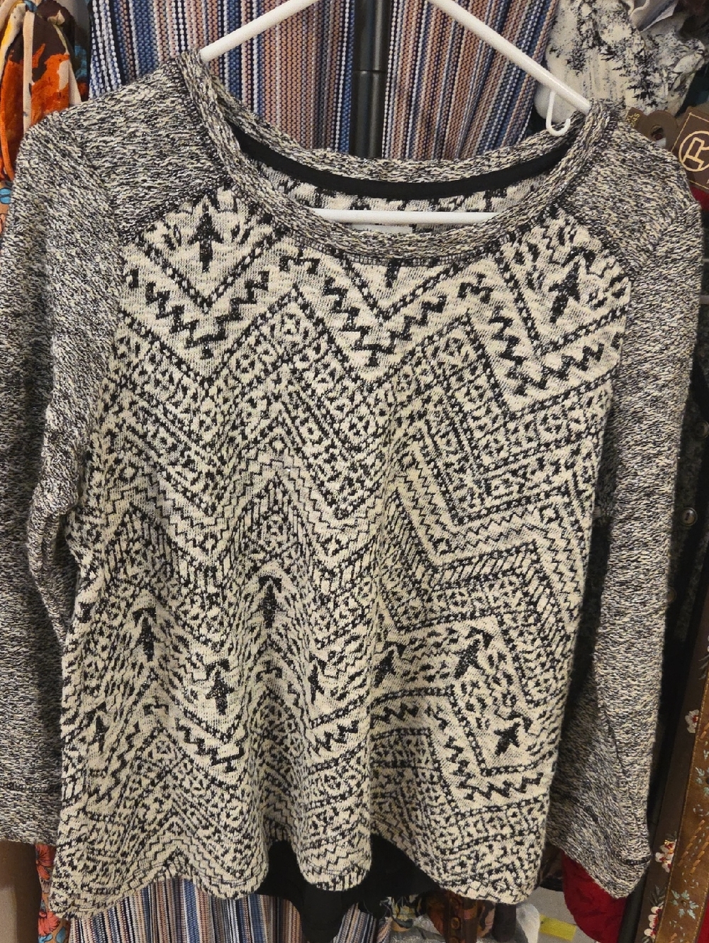 Westport Black and Cream Aztec-Pattern Crewneck Sweater